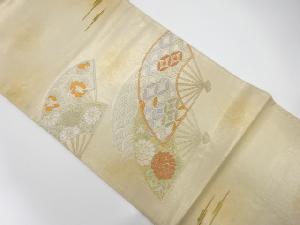 アンティーク　相良刺繍扇に古典柄・花模様袋帯（材料）